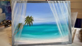 SEASCAPE 🌴 WINDOW real time acrylic painting tutorial | easy step by step