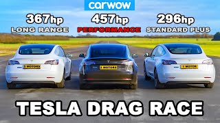 Tesla Model 3 DRAG RACE *Performance v Long Range v Standard Plus*
