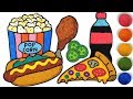 Coloring fast food with Foam clay for Kids, Children | Pizza , hot dog, Fried chicken, Soda