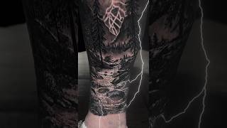 Nature tattoo #tattoo #blackandgraytattoo #realismtattoo #calftattoo #naturetattoo #legtattoo