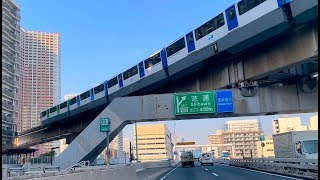 東京モノレールに抜かされつつ交差＠首都高羽田線 Running parallel to the monorail