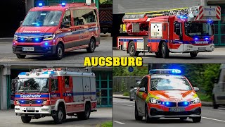 [Ein FILMTAG in AUGSBURG] - 8 Einsätze für die BERUFSFEUERWEHR | Alarmfahrten Löschzug \u0026 mehr!