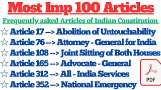 Important Articles of Indian Constitution | 100 Top Articles | Frequently asked Articles #polity