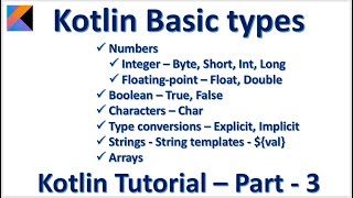 Kotlin Basic type Number Integer Float Boolean Character String Array :: Kotlin Tutorial – Part - 3