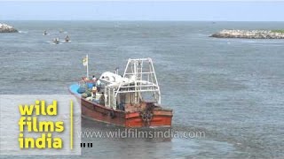 Fishing and ferry boats in Kallada River, Kerala