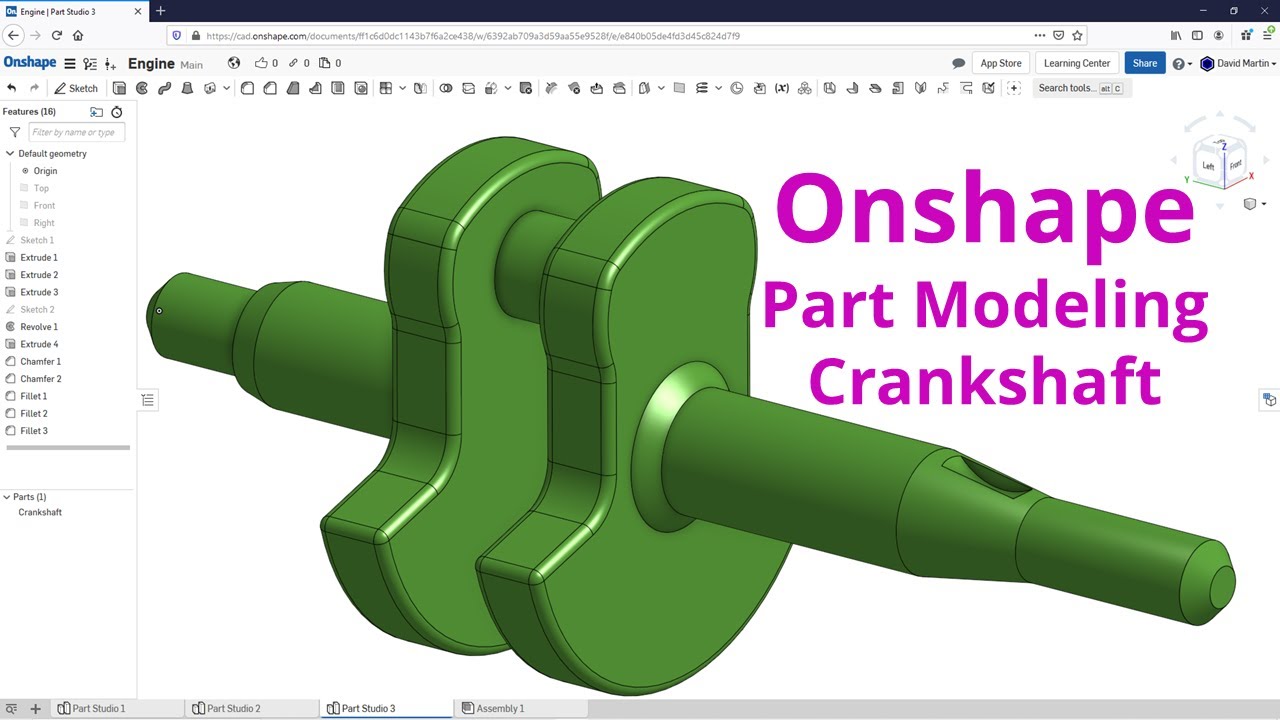 Onshape - Part Modeling Tutorial | Crankshaft - YouTube