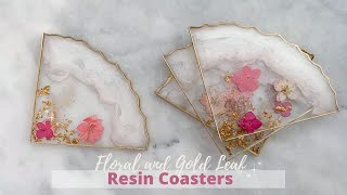 Floral gold leaf coasters FULL tutorial Super easy great for Beginners. resin coasers