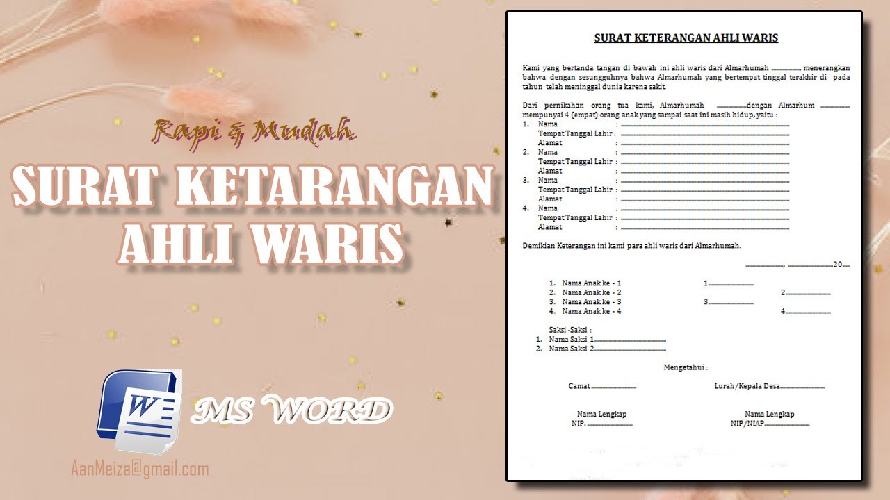 CONTOH SURAT KETERANGAN AHLI WARIS || CARA MEMBUAT SURAT KETERANGAN ...