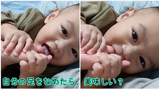 【1歳5ヶ月】美味しい？初めての自分の足をなめる赤ちゃん  (Saiyakun)