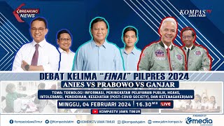 LIVE - Debat Capres Kelima di Pipres 2024: Anies Baswedan X Prabowo Subianto X Ganjar Pranowo!
