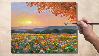Acrylic Painting Flower Field Landscape