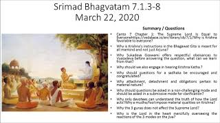 Srimad Bhagvatam 7.1.3-8 March 22, 2020 ISKCON Tampa