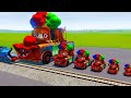 Big & Small, Long & Tall Monster Clown Tow Mater with Monster Truck Wheels vs Trains | BeamNG.Drive