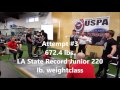 la state junior 220 deadlift record 1658 lb. total at 217.5 lbs.