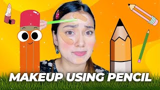 Makeup Using PENCIL ✏️ Challenge😨#randomchallenge #challenge #funnymakeup #makeu