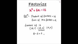 How to Factorize a quadratic / How to Solve x^2 - 6x - 16 = 0 by Factoring / Factorization