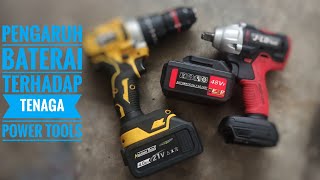 Pengaruh baterai pada kekuatan power tools bor cordless Nagawa NCB22K dan impact wrench JLD 48VF