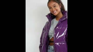 ASOS Shiny High Shine Patent Puffer Jacket Glossy Purple Women