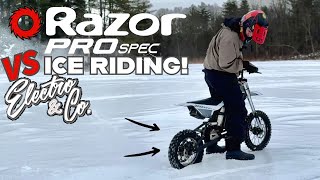 ICE RACING THE MODDED RAZOR! MODDED RAZOR PRO-SPEC TAKES! FIRST ELECTRO\u0026CO PIT-BIKE TO HIT THE ICE!