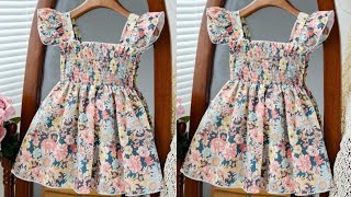 Very Easy Baby Frock Cutting and stitching with Elastic Yoke | Baby Frock