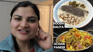 Aj Kuch Share Karna Hai Apse~Doodh Daliya, Achari Paneer~NRI Mom Lunch To Dinner Routine in Chicago