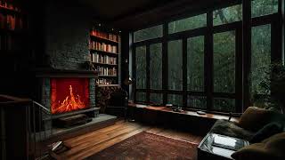 COZY Rainy Library with Fireplace _ Videos made to study rather than sleep