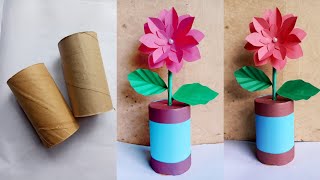 টিস্যু রোল দিয়ে ফুলদানি।  How to make Flowervase  #flowervase idea / kagojer ful / কাগজের ফুল তৈরি।