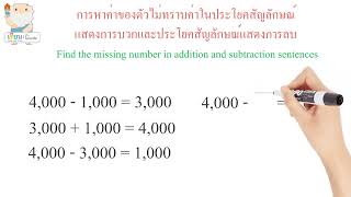 การหาค่าของตัวไม่ทราบค่าในประโยคสัญลักษณ์แสดงการบวกและประโยคสัญลักษณ์แสดงการลบ ป.3