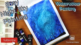 Easy and Relaxing Watercolour Painting For Beginners  / Starry Night Sky Painting With Watercolour