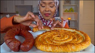 ASMR TURKISH SAUSAGE/SUCUK \u0026 Börek * اكل سجق تركي وفطيرة بالجبنة