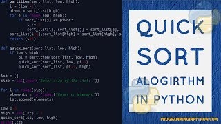 QuickSort algorithm in Python || Sorting Algorithms || programminginpython.com