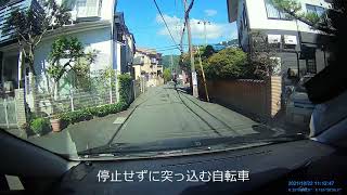 【ドラレコ】見通しの悪い交差点を無停止で突っ込む自転車