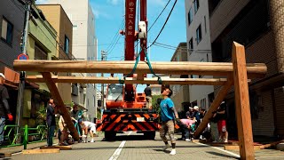 【佃住吉講】作業7月2日　黒木鳥居　建立