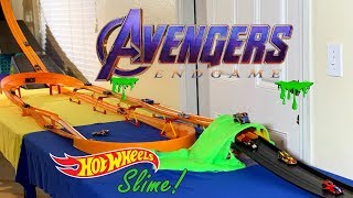 Hot Wheels Avengers Endgame fat track slime tunnel double curve crossover tournament race