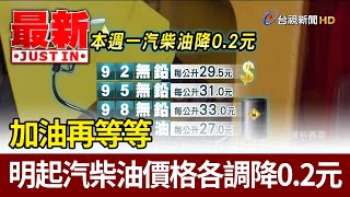 加油再等等 明起汽柴油價格各調降0.2元【最新快訊】