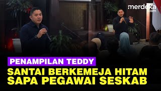 Penampilan Mayor TNI Teddy Berkemeja Hitam, Perdana Kenalan dengan Pegawai Seskab