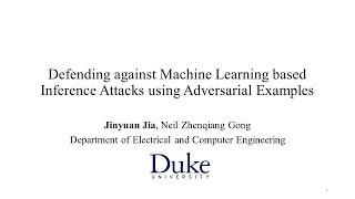 20 September 2019, 2019 Triangle Machine Learning: Defending against Machine Learning based Inf...