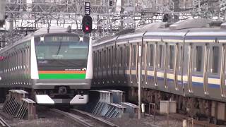 【長めの警笛・ジョイント音】東海道線 横浜駅 E233系3000番台+E231系1000番台 到着