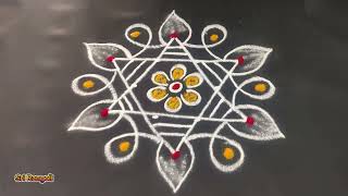 Friday Muggulu🍀5x3 dots Easy Daily Rangoli🍀Simple Kolam🍀Daily Rangoli Designs With Borders