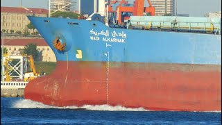 Big Bulk Carrier Ship WADI ALKARNAK Goes Across Bosphorus Strait