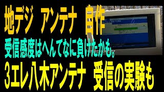 地デジ3エレ八木アンテナ、解説と受信の実験。受信感度はへんてなには負けているかも。