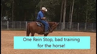 One rein stop. Good safety stop for you, Bad is training for your horse.