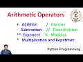 Arithmetic Operators || Python Operators || Python Programming