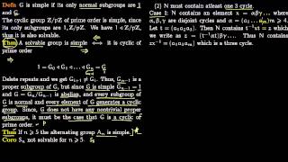 S_5 not solvable and Simple Groups