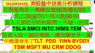 月黑雁飛高，機構夜遁逃(期權到期)，先上漲(逼空)！再大跌(殺多)TSLA SMCI INTC HIMS TEM TLT PDD YINN BYDDY TSM MSFT MU CRM DDOG