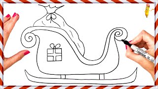How To Draw Santa's Sleigh Step By Step 🎅 🦌 Santa Claus's Sleigh Drawing Easy