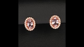 14k Rose Gold Oval Morganite and Diamond Halo Stud Earrings