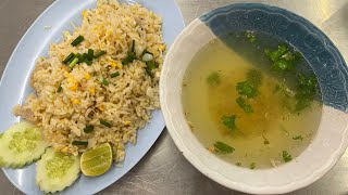 【タイ・バンコク】ホイクワン市場で食べる豚のチャーハンと豚と春雨と空心菜の炒め物とバジルと鶏肉の炒め物