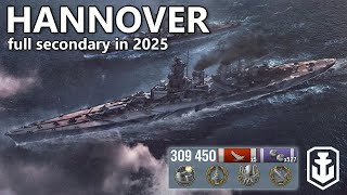 Full Secondary Hannover With The New F Key (World of Warships 14.0 Buffs)