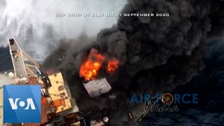 Chemical Powder Dropped on Oil Tanker Fire in Sri Lanka